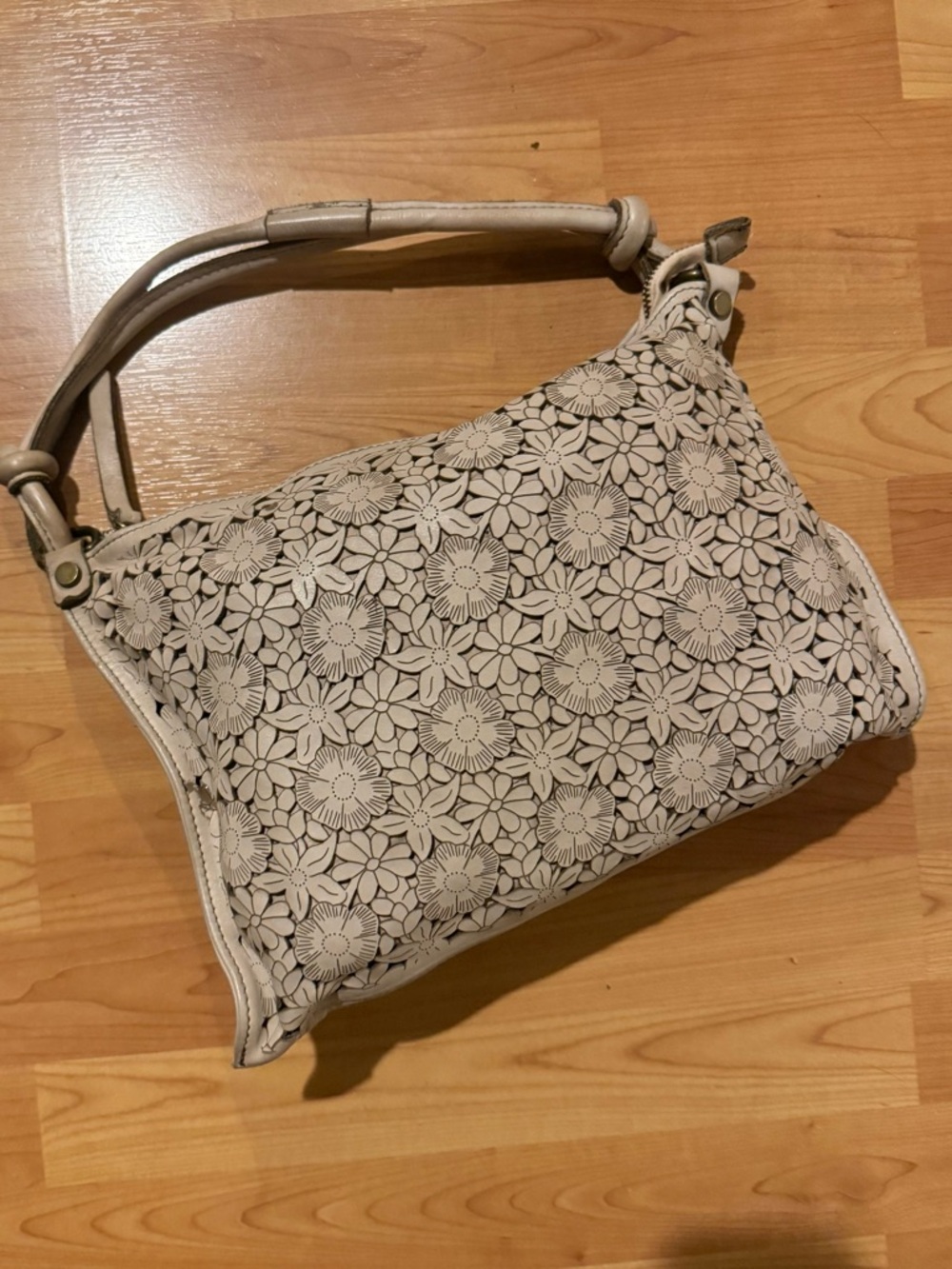 Italian Leather Handmade Floral Cream bag